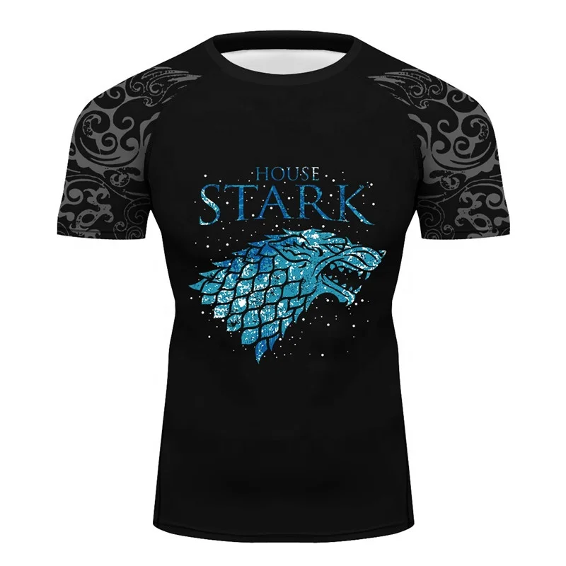 Дом Старков волк печати для мужчин футболка спортивная производительность трикотажная рубашка для мужчин футболки MMA для Бразильское джиу джицу, фитнес рашгарды