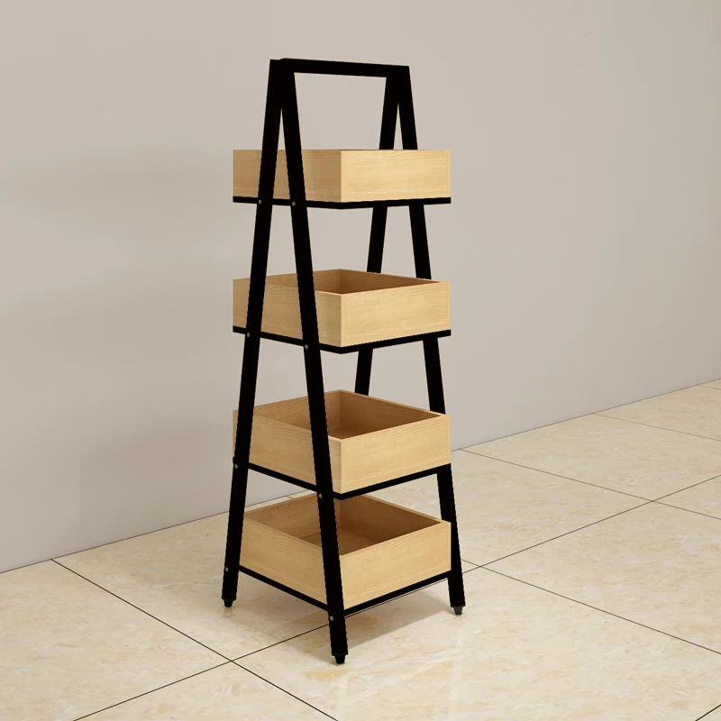 Customized Wooden Box Display Fruit  Vegetables garment shoe display fixture  free floor standing or movable 5 tier