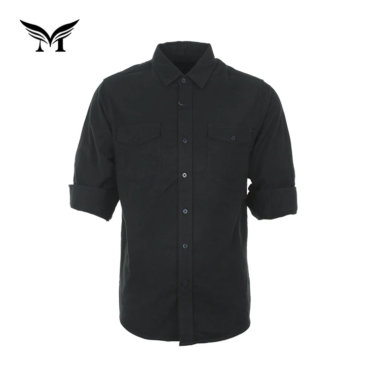 New style oem nice casual 100% cotton plain dyed black button up flannel shirt men