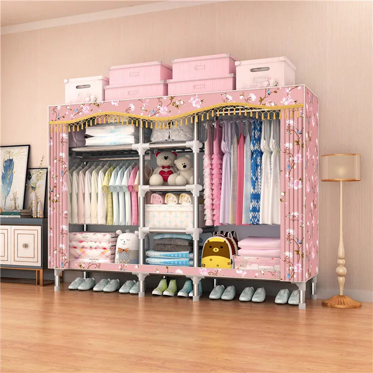 
168*45*168CM size folding fabric plastic wardrobe bedroom closet cabinet steel frame C1703 