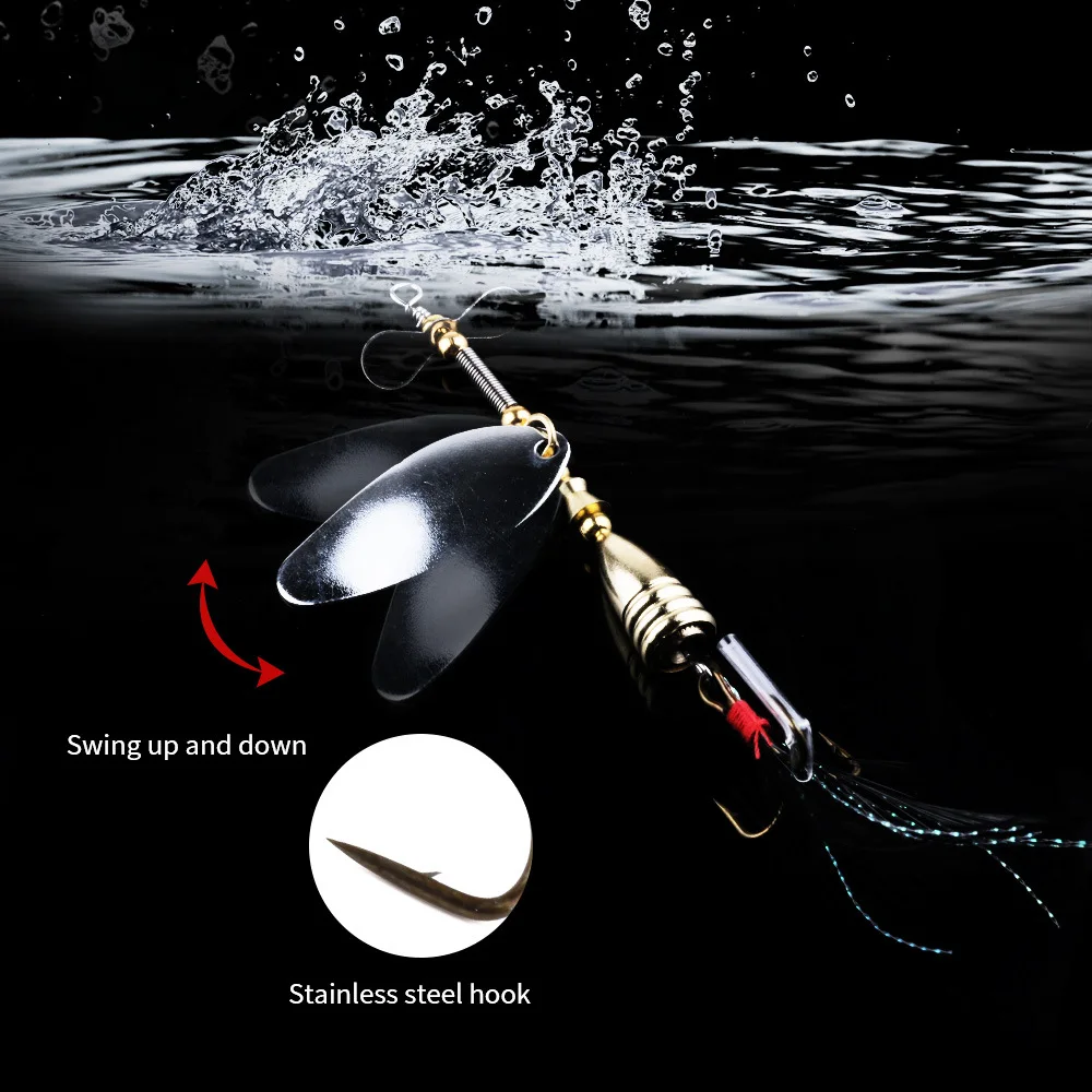 Metal Spinner Fishing Bait Spoon 10g-13g Fishing lure Silver/Gold Color Retail Box Catfish Bass Lures 360 Rotation