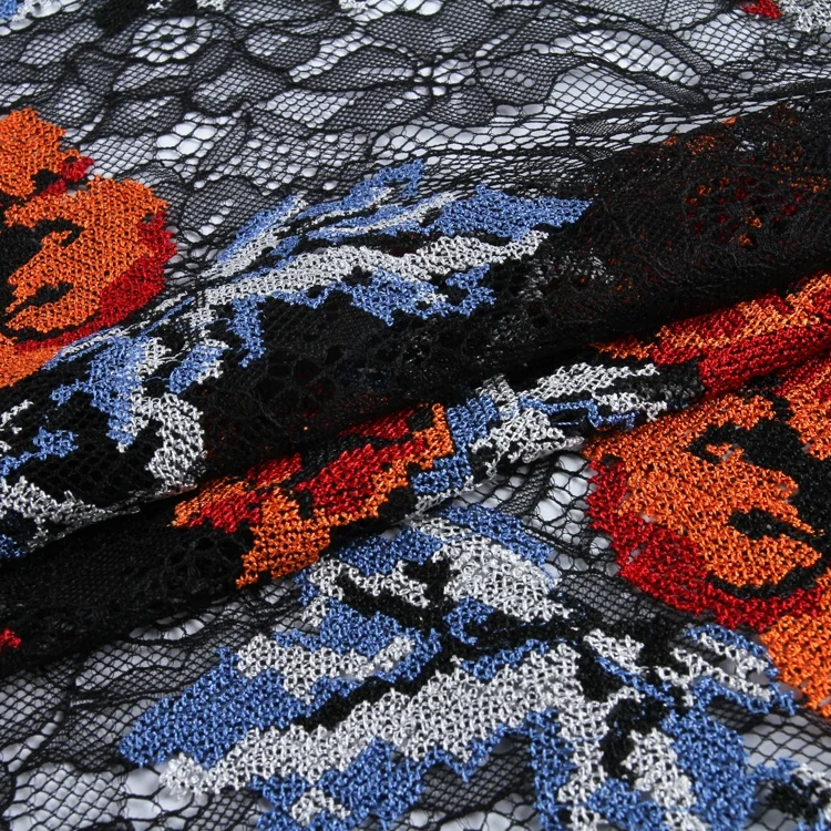 Fabric in Rolls New Fashion Useful Multi Color Elegant Embroidered Rose Lace with Embroidery Customized Color Knitted 1 Yards