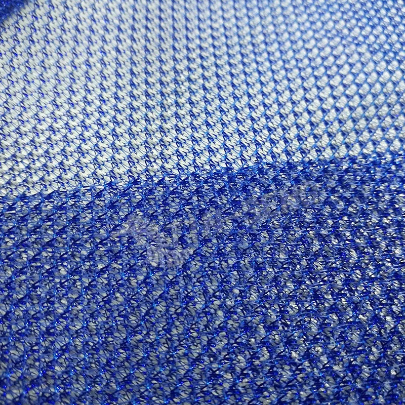 Blue Lurex Fishnet Fabric for Carnival Decoration , Quality Glimmer Polyester Tulle Fabric from Tin Seng