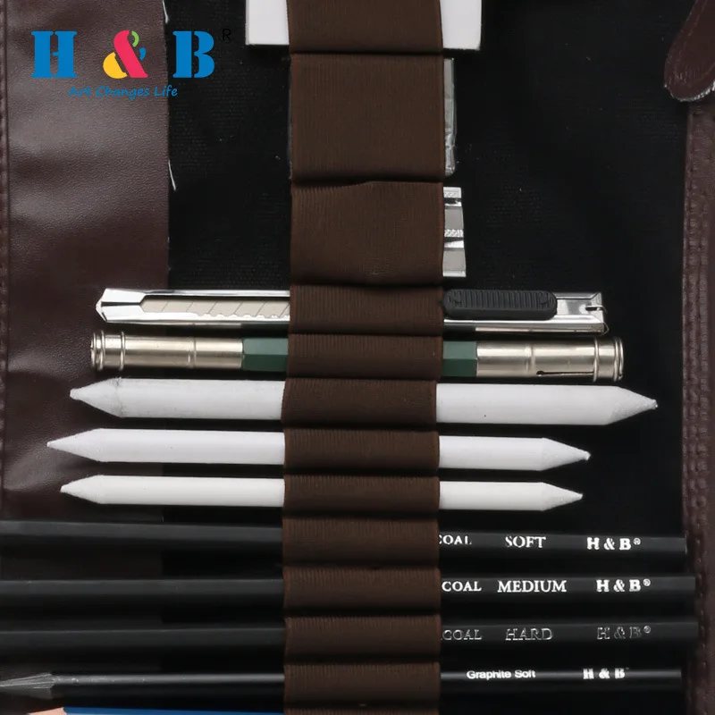 24pcs professional artist pencil drawing set with bag