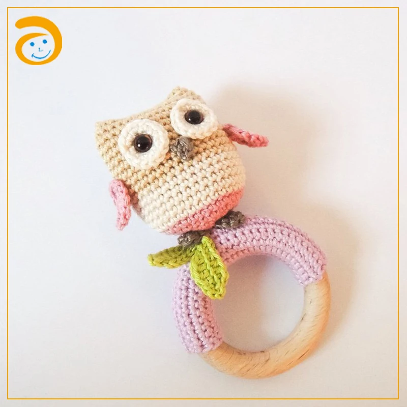 Baby Natural Wooden Toy Owl Crochet For Baby Teether