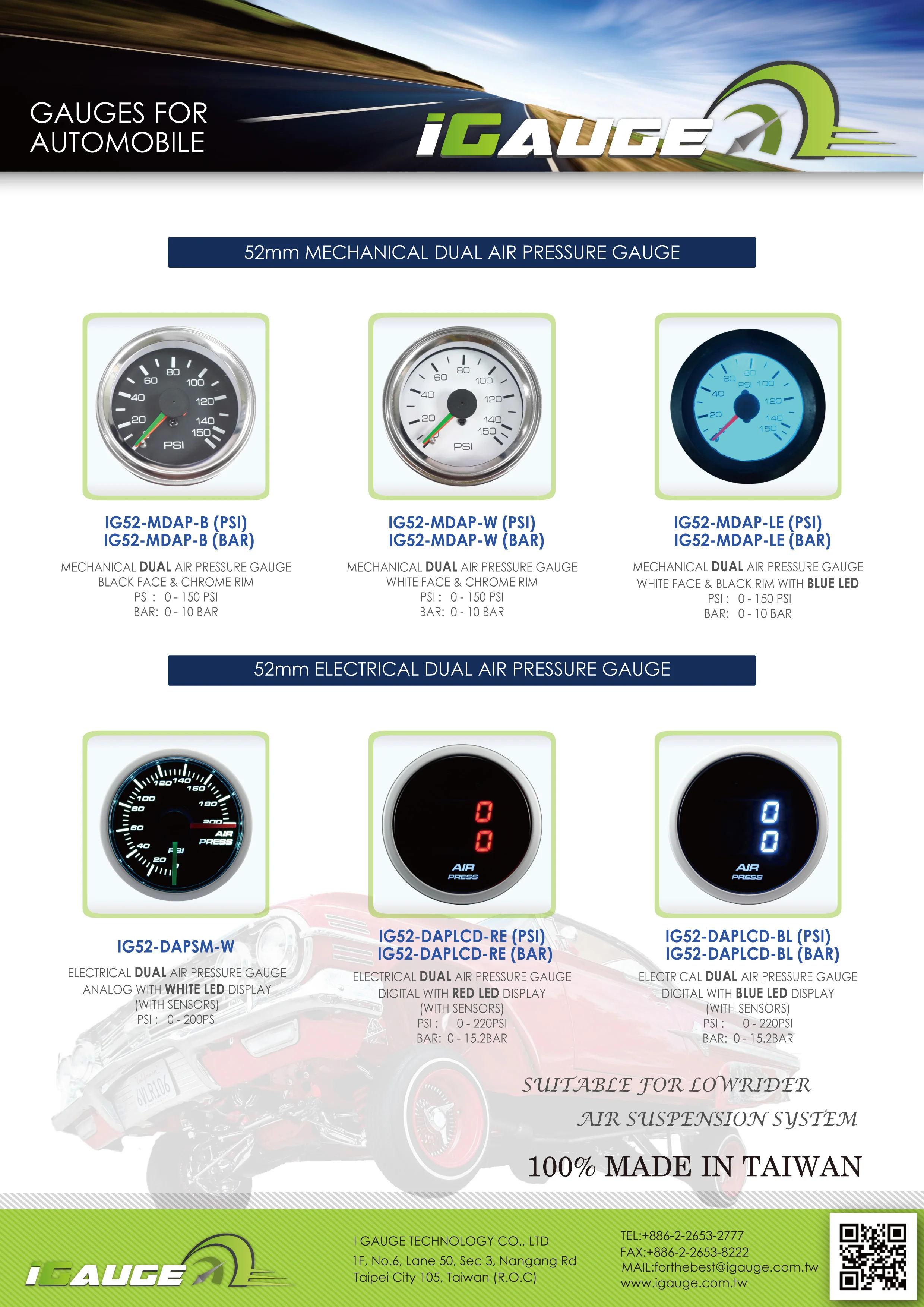 LCD Auto Accessory Air Ride Dual Airride Suspension pressure Gauge