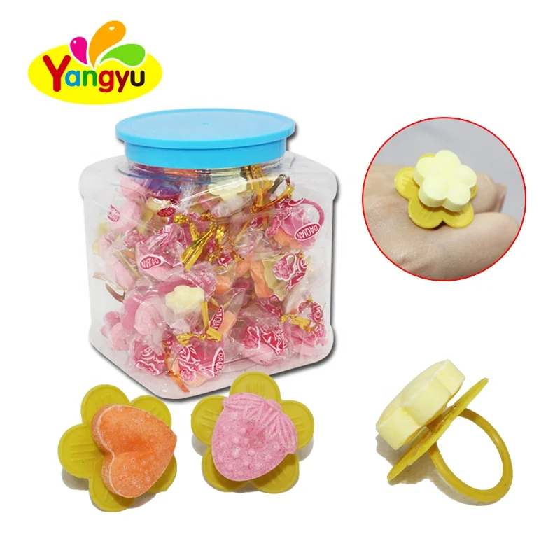 Mix Color Lover Flower Heart Shaped Ring Press Candy