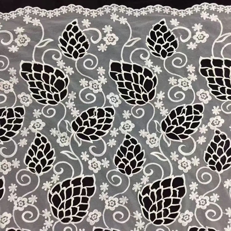 Wholesale elegant French white embroidered dress openwork lace fabric bridal mesh fabric