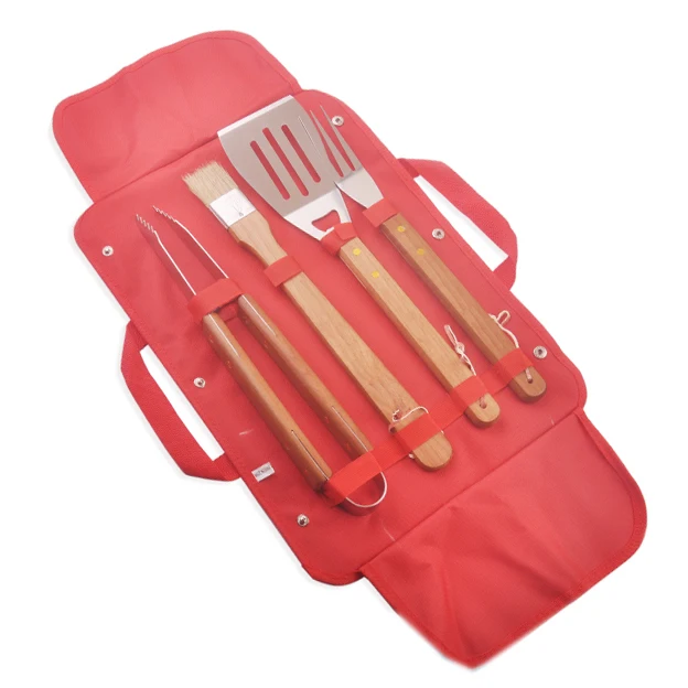 6pcs wood handle bbq tool set with apron