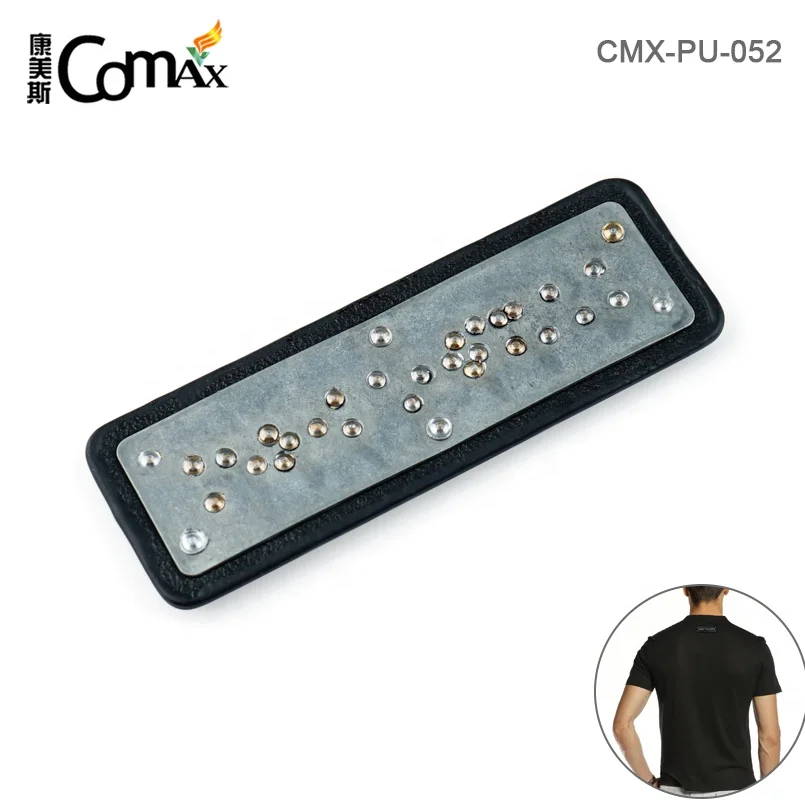 Professional Manufacturer Custom PU Leather with Metal Letter Logo, Design Metal Leather Label For Clothing