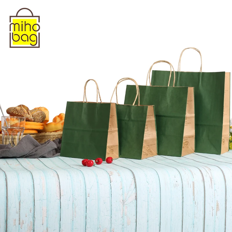 Logo Kraft Paper Packaging Bag Shopping Paper Bag Handle Bio Degradable Brown Silk Screen Printing/heat Transfer Printing Accept
