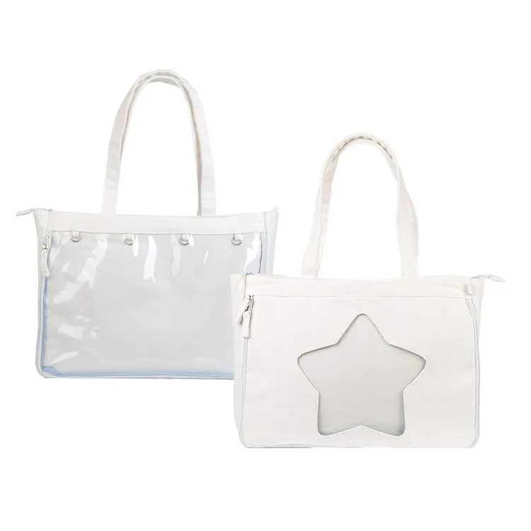 
Custom Transparent Heart Window Tote Bags Ladies Shoulder Bag Fashion Canvas custom ita bag 
