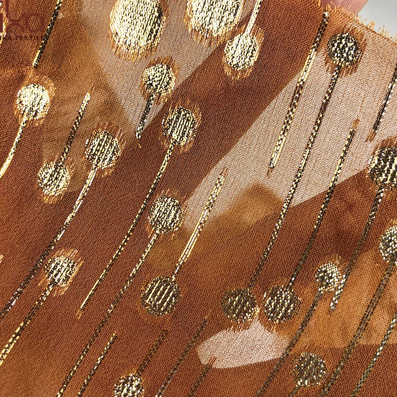 In Stock Gold Polka Dot Lurex Jacquard Silk Chiffon Fabric