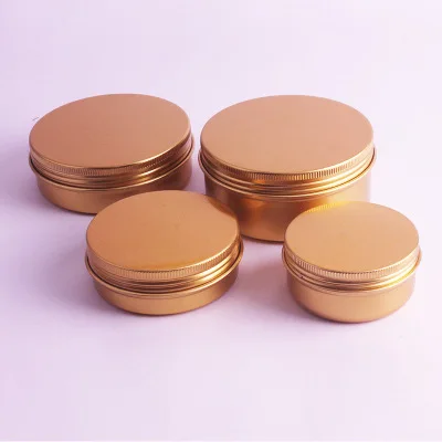 
50ml 60ml 100ml 150ml round shape gold nice can portable cosmetic cream packing aluminum metal jar container wholesale cosmetic 
