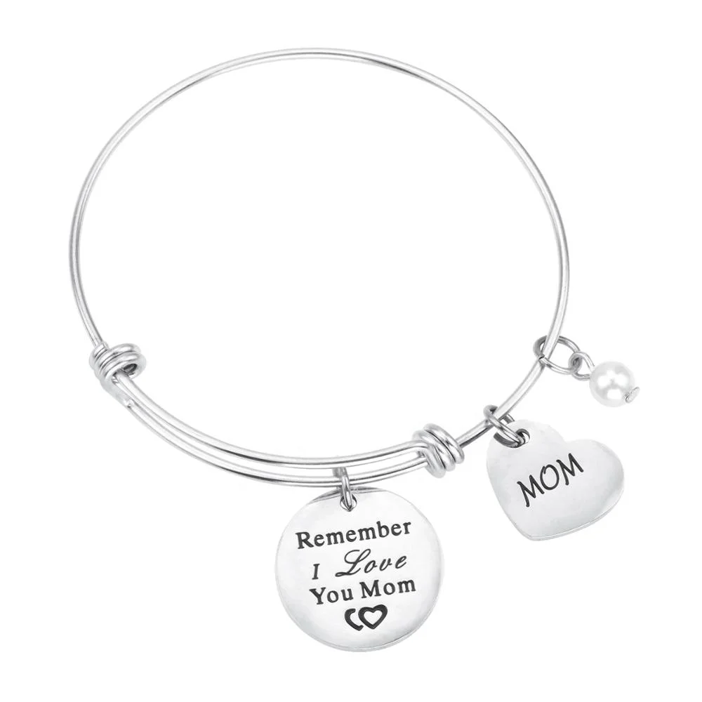 Inspirational Charm Bracelet Adjustable Bangle Gift for Women Girl Sister Mother Friends, Stainless Steel Expandable Cuff Charms
