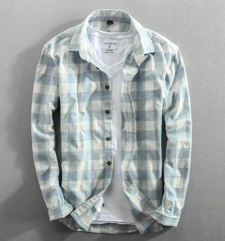 
OEM services 100% cotton fit plaid cotton linen/hemp button-down shirt in bulk Custom design casual street shirt men 