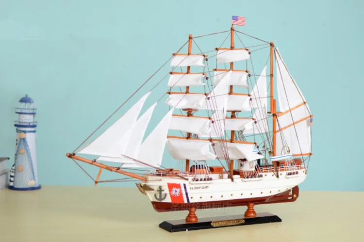 Model boat with solid wood trim