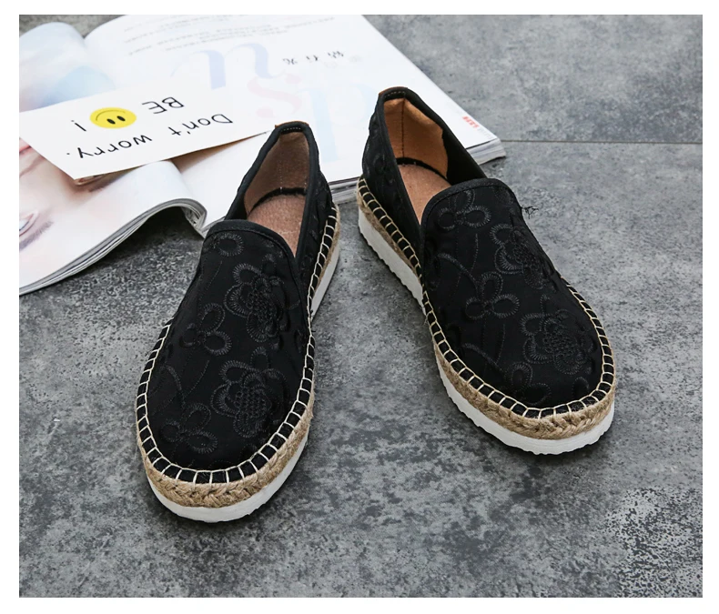 Factory Jute Sole Women Slip-on White Plain Loafers Espadrilles Flat Shoes