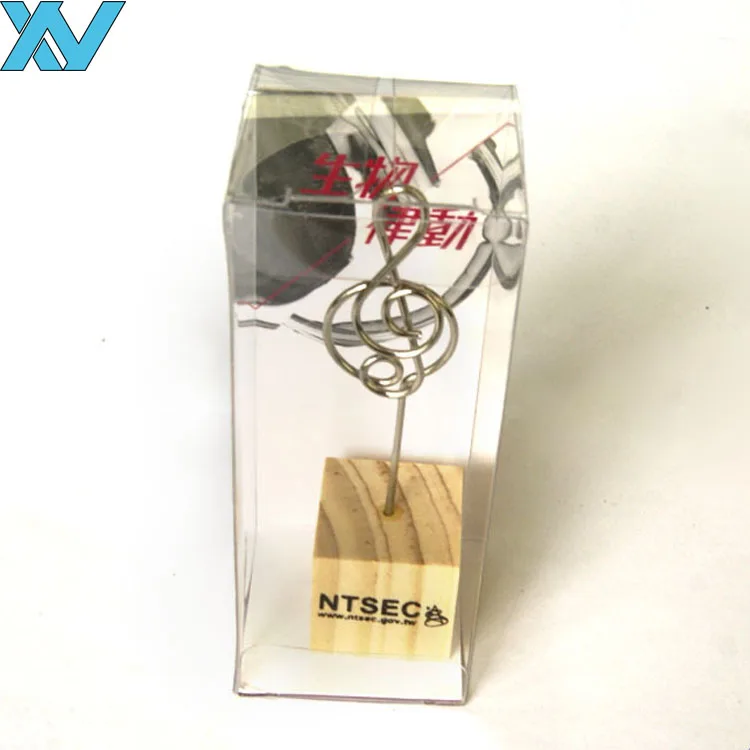 Desktop Metal Stainless Steel envelope Memo Clip Holder wooden base