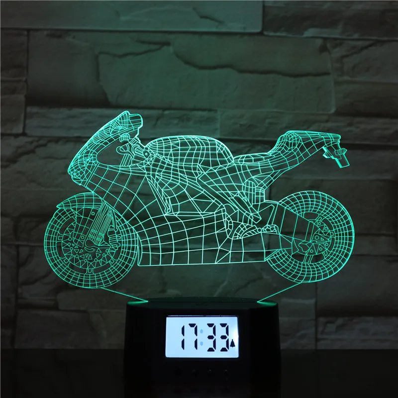 Cool Children Gift Motorcycle Shape Lamp 3d Led Light OEM Alarm Clock LED-hologramm Holiday Decoration