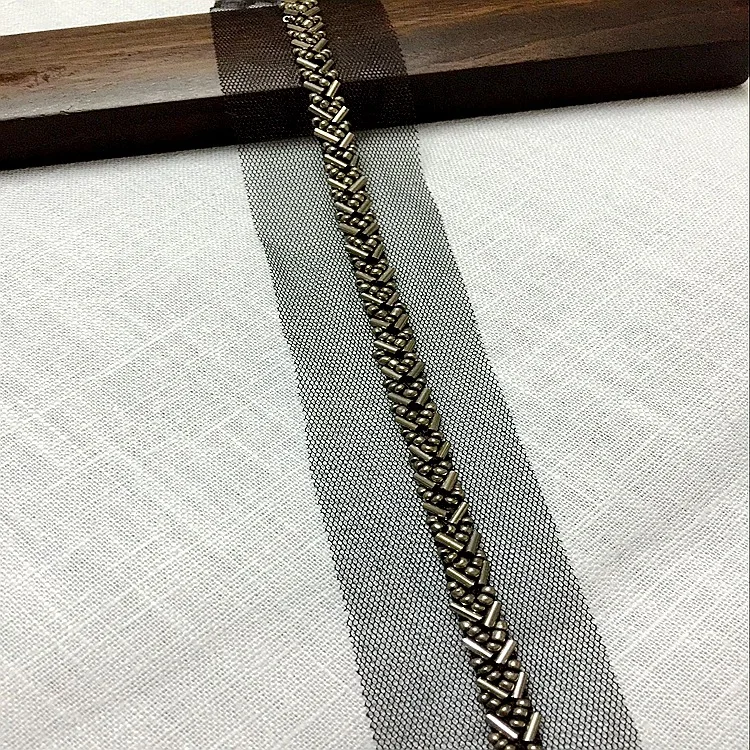 Wedding Dress Collar Sleeve African Lace Fabric Applique Beaded Lace Trim