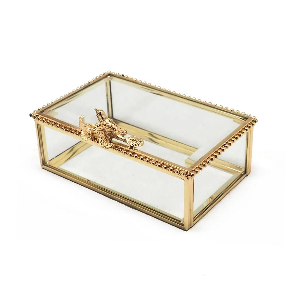 Розничная продажа, античная латунь, стекло, металл, зеркальная шкатулка для ювелирных изделий, Пользовательский логотип