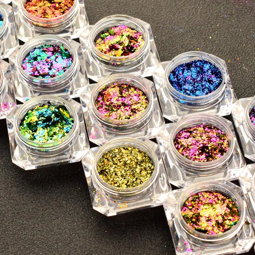 BOJUN PIGMENET Wholesale Hot Sale Chameleon Flakes Pigments Colored Irregular Chameleon Flakes for Nails