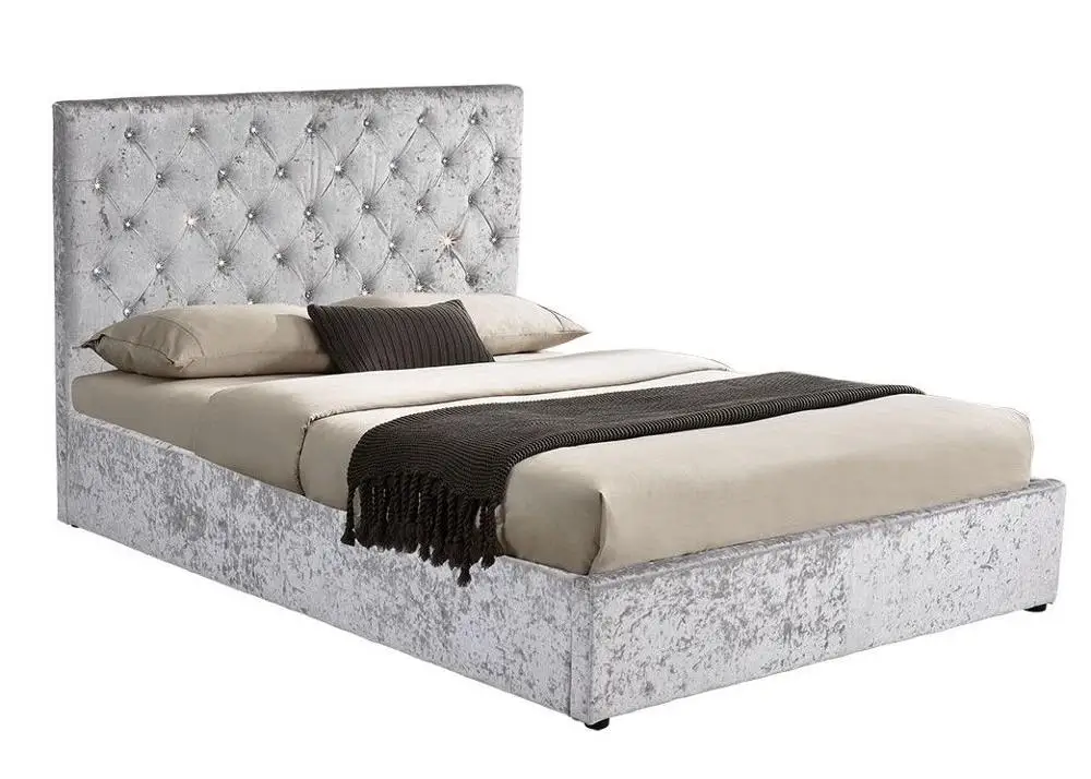 Velvet gas lift storage  bed frame double queen king size