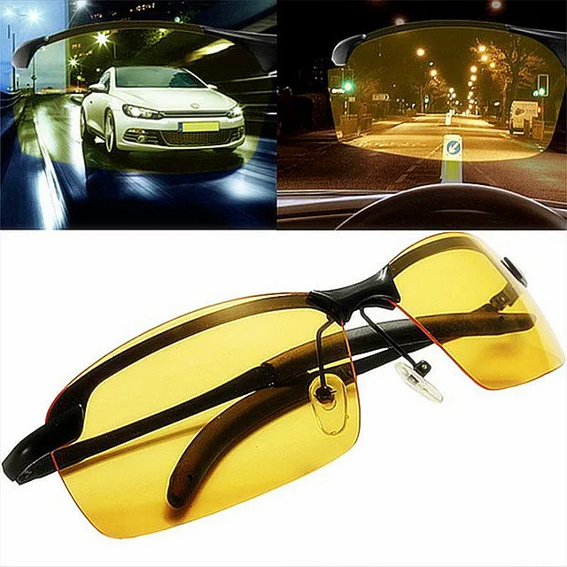 
Wholesale Men Anti-Glare Night Vision Glasses Yellow Lens UV400 Metal Polarized Night Driving Glasses 