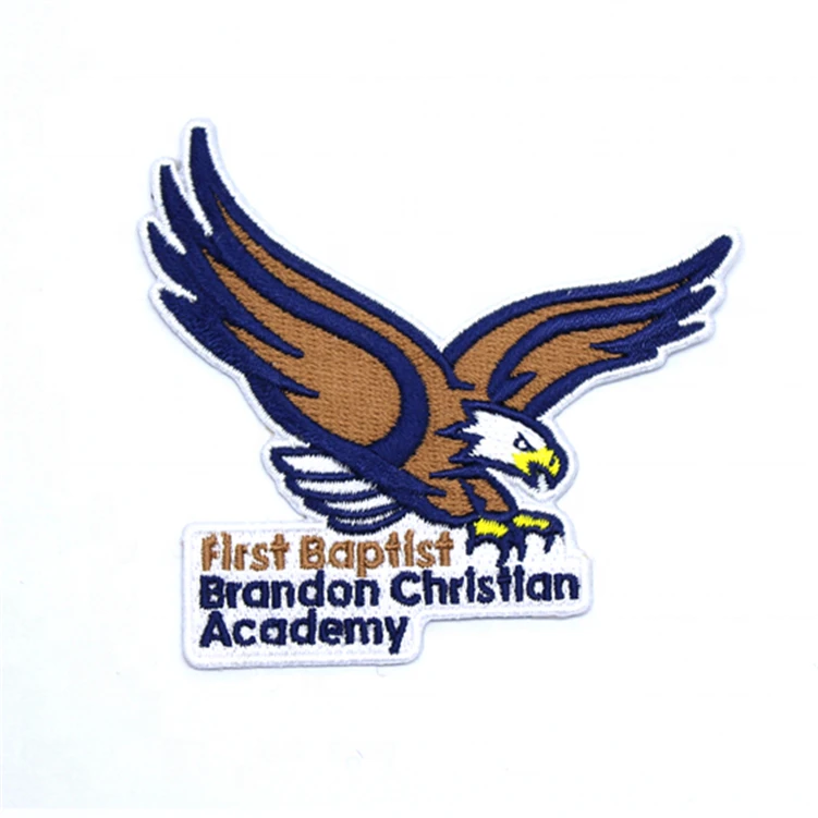 Quality assured personalized design oem brands backing glue eagle embroidery patch