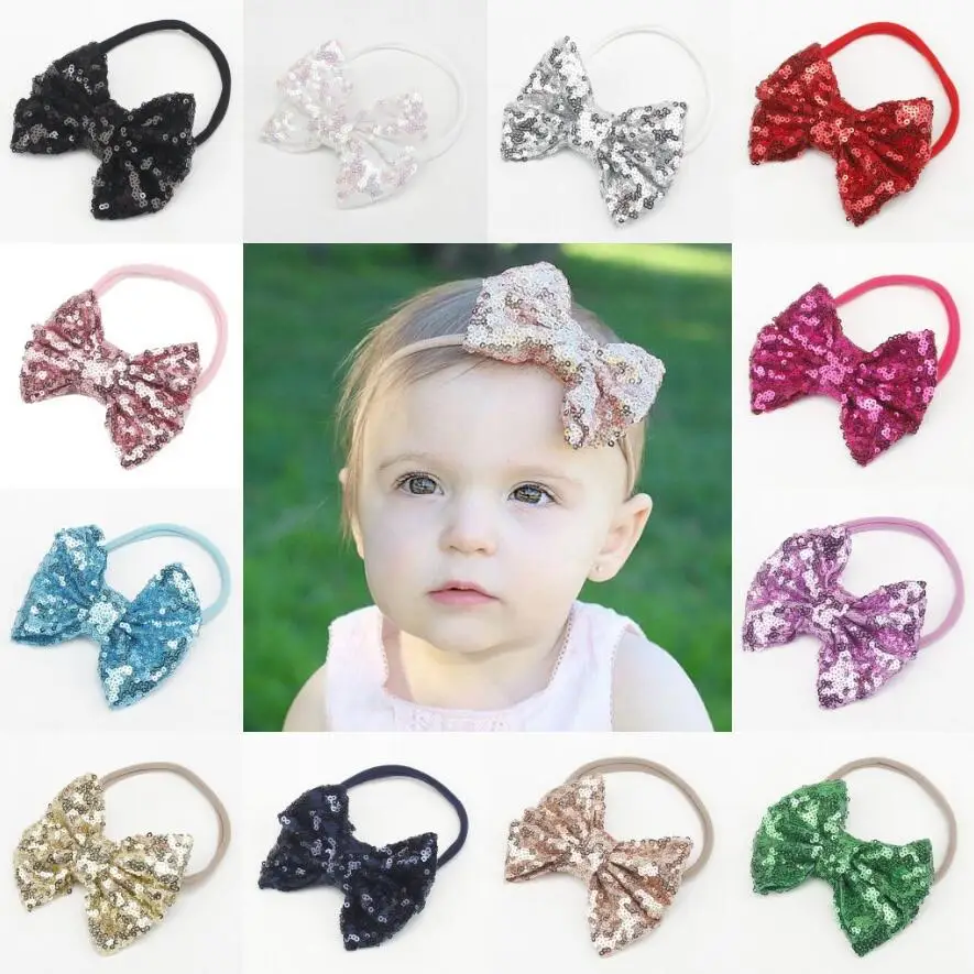 
Classic Cotton And sequin bowknot Headband Kids headband Hair Accessories For Girls 