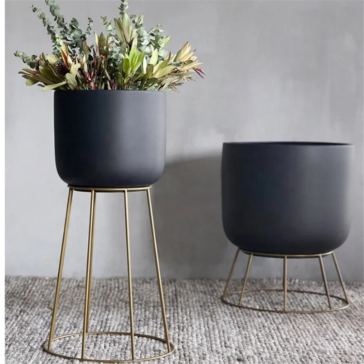 Цилиндр мексиканский современный пол садовая линия балкон украшения керамическая плантатор с металлической подставкой