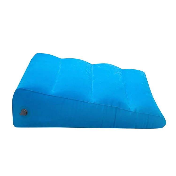 Inflatable Portable Bed Wedge Pillow with Velour Surface for Sleeping, Trip Vacation, Horizontal Indentation Prevent Sliding