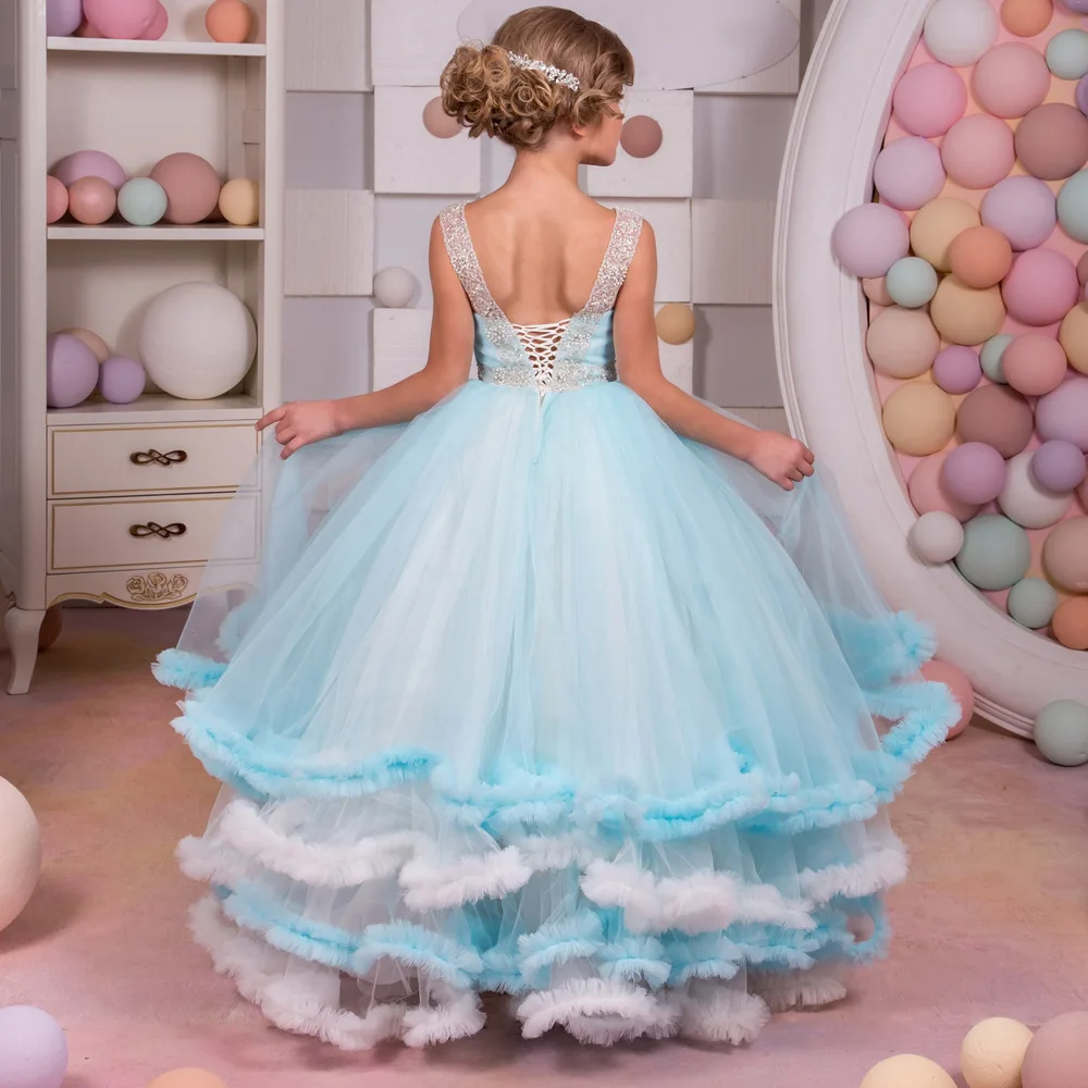ZH1186B High quality Tulle butterfly princess Dresses illusion  Gowns Kids Wedding flower baby girl dress