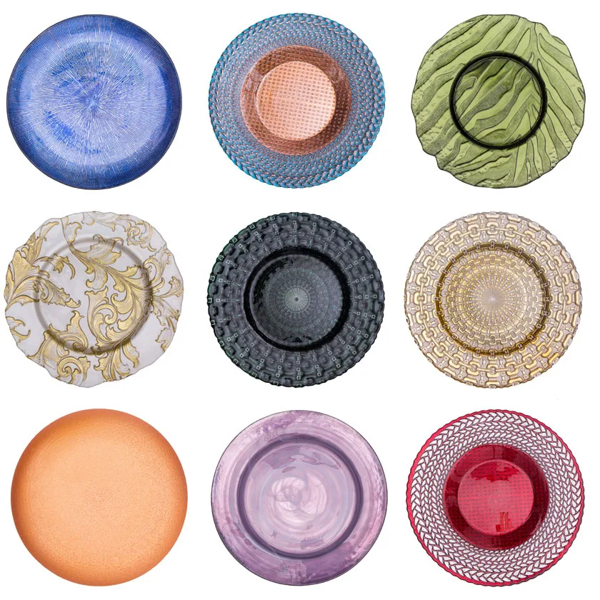 Samyo Wholesale 13inch Silver Beaded Glass Charger Assiette Plate For Wedding