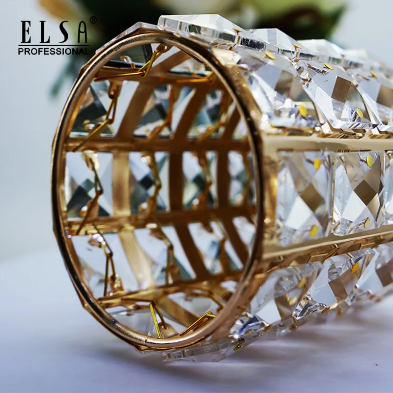 
European Metal Crystal Makeup Organizer Makeup Brush Desk Storage Box Dressing Table Pen Holder Storage Bucket Bathroom Decor 