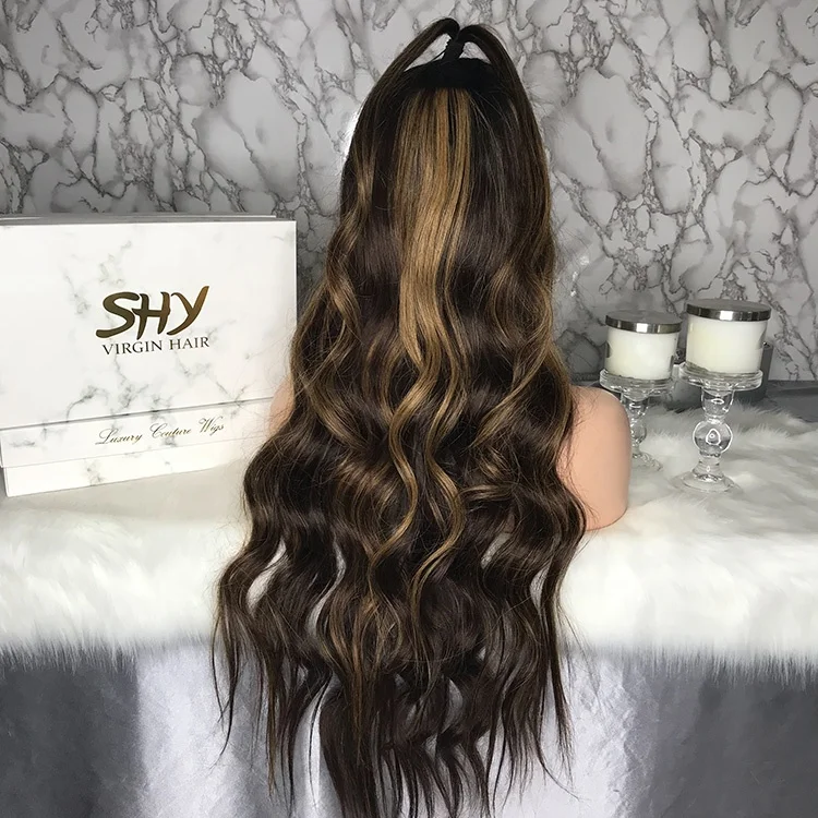 Factory Supplier Raw Indian Hair 180% Density Blonde highlight Lace Front Wig With Baby Hair Human Lace Wig For Black Woman