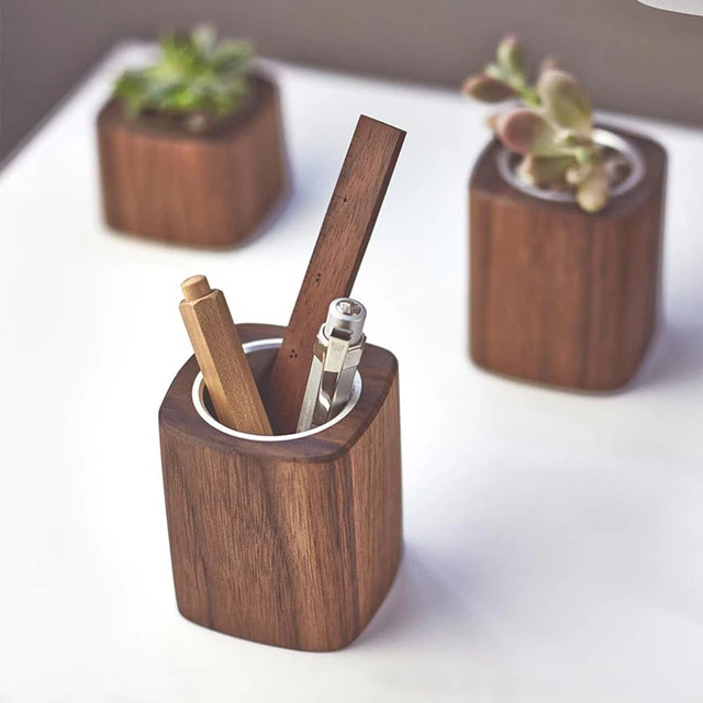 Eco-friendly Desktop Walnut Wood Pen Holder in Stock
