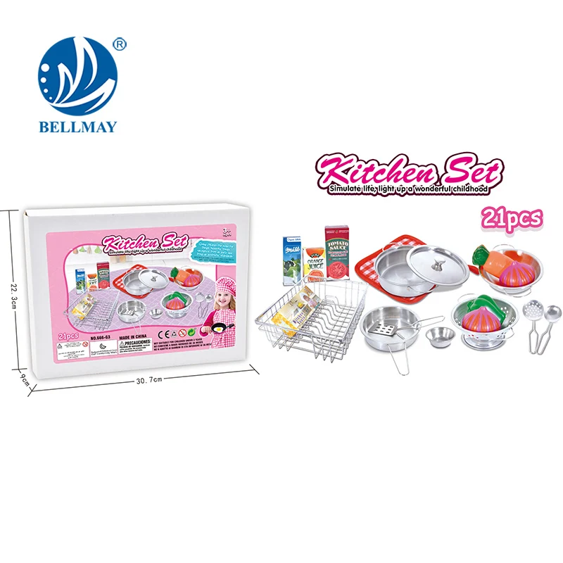 Bemay Toy Play House Stainless Steel Cooking Set, Pretend Play Mini Cooking Set for Kids