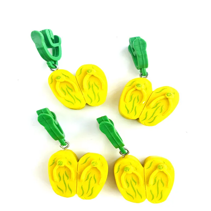 Yellow  flip flops decorative pattern  tablecloth weight clips set of 4