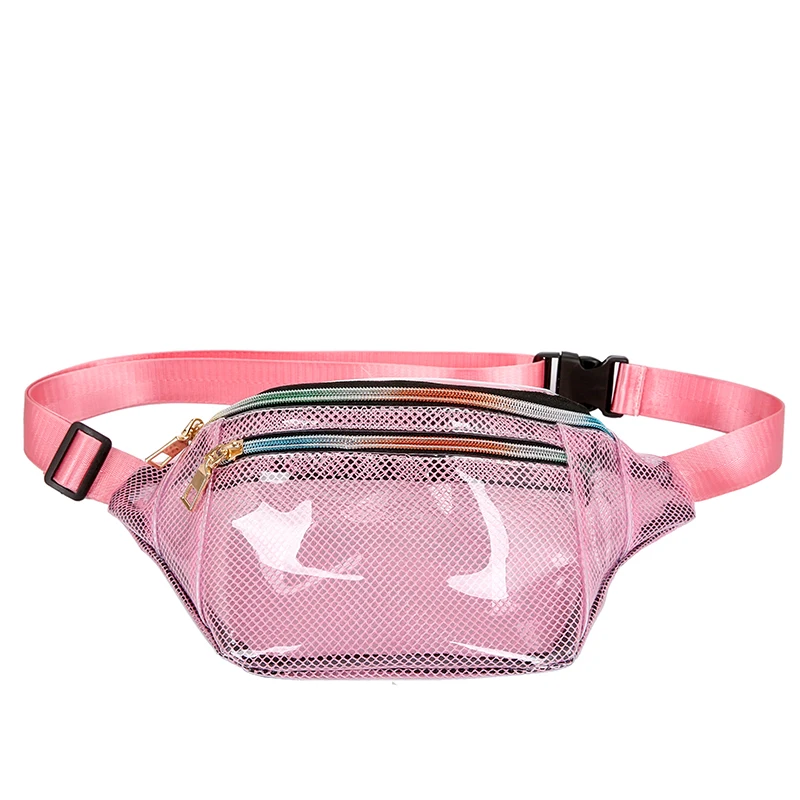 
2019 Ins Hot Mesh PVC Clear Fanny Pack Ladies Fashion Transparent Waist Bag 