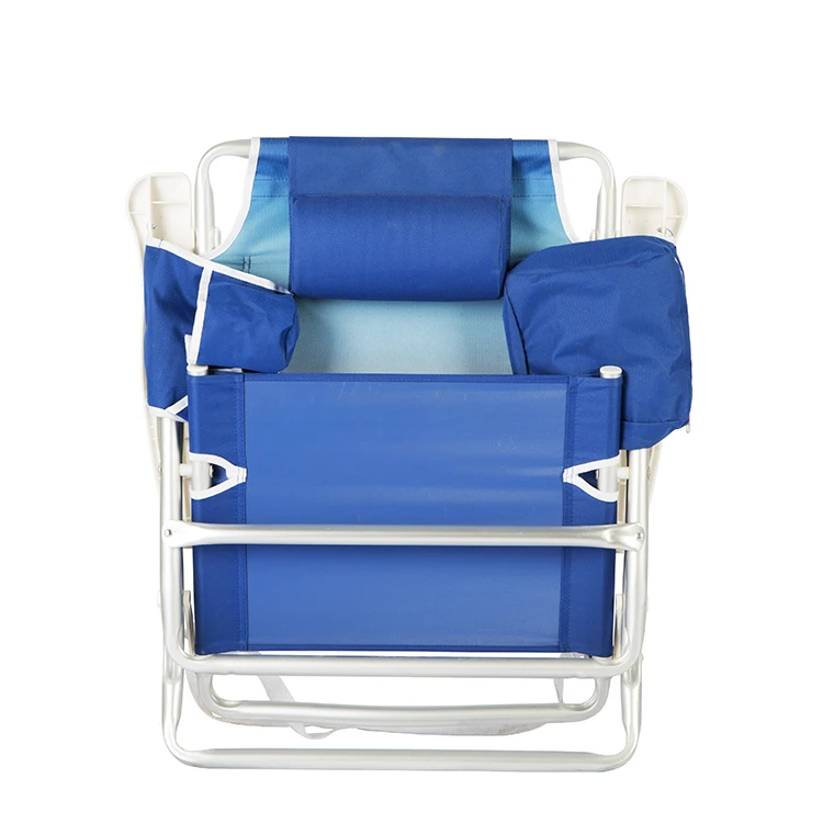 Outdoor Portable Aluminum Folding Reclining Beach Chair with Pockets and Bottle Pouch