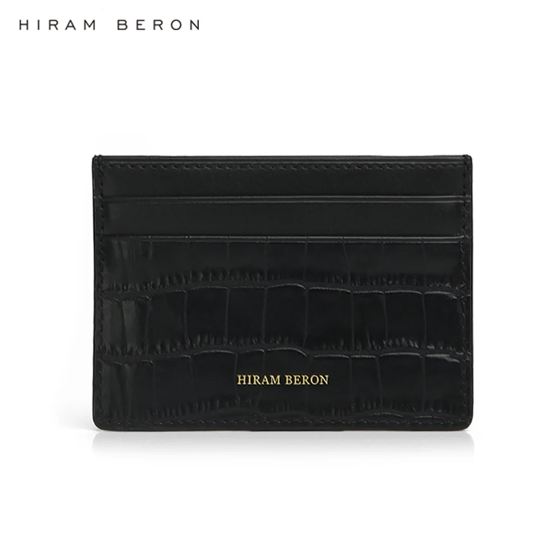Hiram Beron Dropship Service Italian Leather Matt Black Leather Card Holder Men Credit Card Case