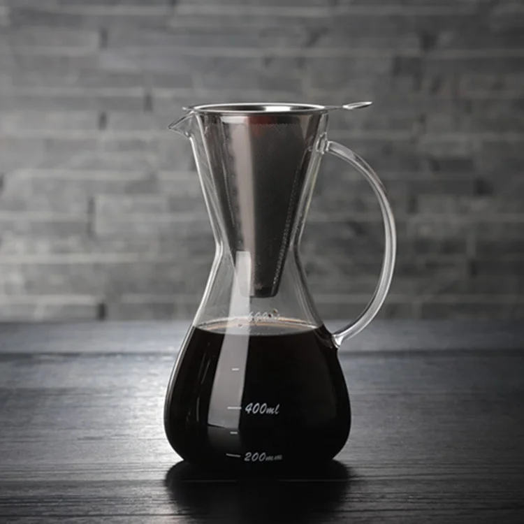 
4 Cup Cold Brew Coffee Maker with Handle Glass Carafe Coffee Pot with Permanent Cone Coffee Dripper Filter 