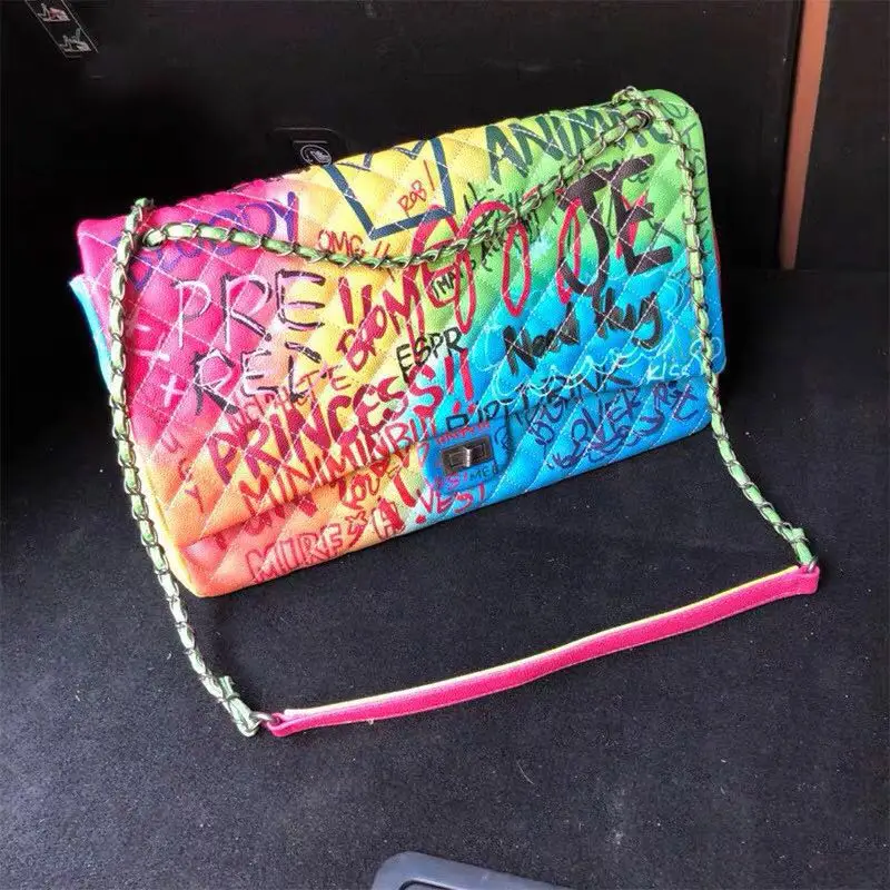 graffiti bag women Graffiti bag  rainbow bag with  big size and  pu leather  factory price shenzhen lily cheng