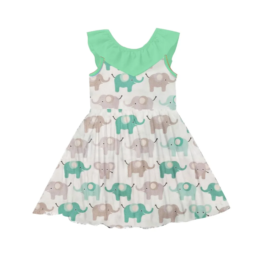 
Custom baby girl milk silk elephant pattern printed dress girls party dresses princess wedding 