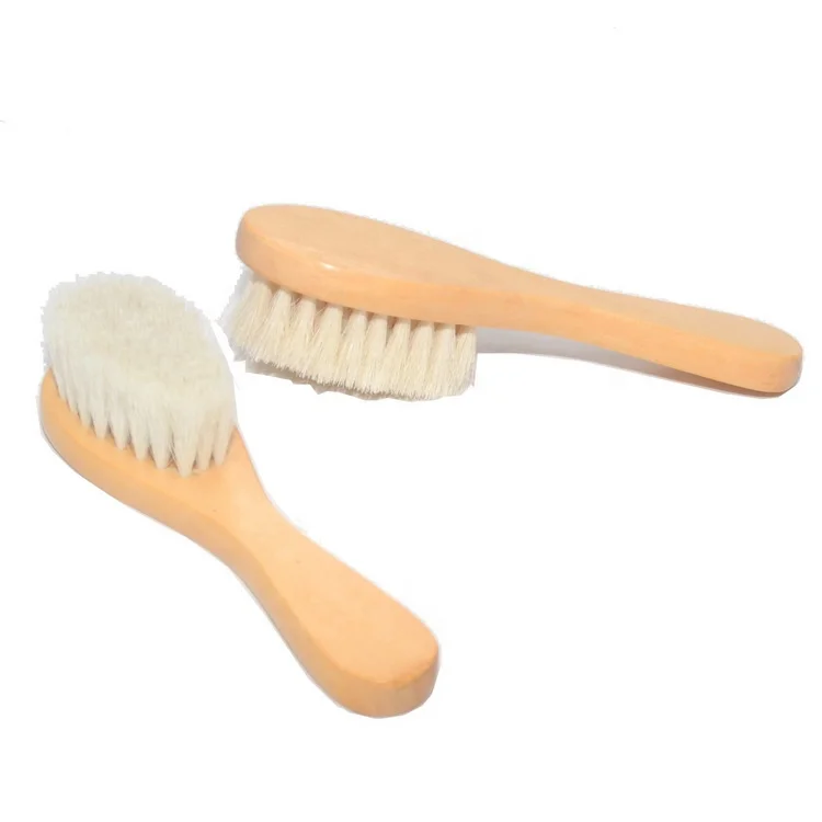 Custom logo Support low MOQ  wholesale natural 100% goat hair wooden comb natural baby hair brush set