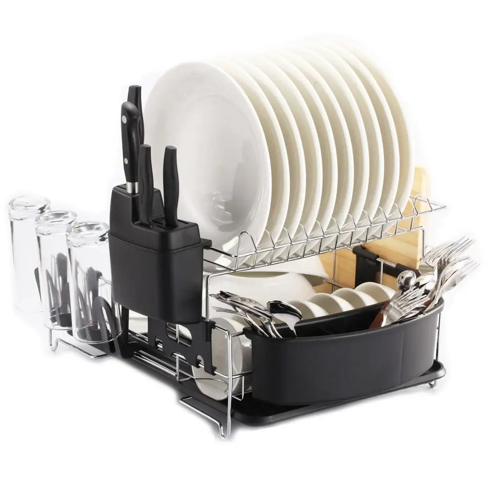 Multifunctional big volume kitchen chrome plate stainless steel big capacity large dish rack with drain board