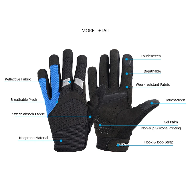Sahoo 421321 Touchscreen Non-slip Full Finger Cycling Bike Bicycle Gloves Mittens For Gym Fitness Running Hiking Camping