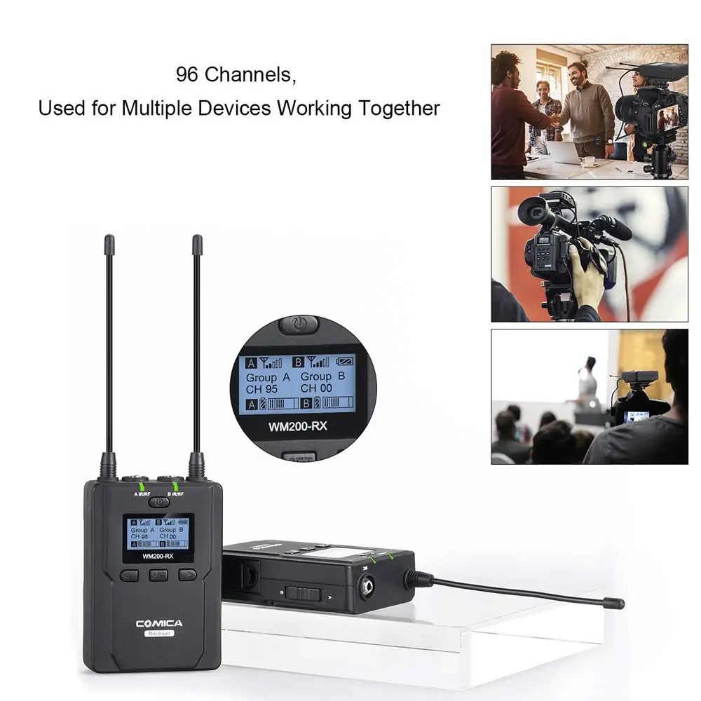 Comica CVM-WM200(C) 96-Channel Full Metal UHF Professional Wireless Lavalier Microphone System for Smartphones & XLR Camcorders